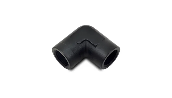 11320 – VIBRANT Coupler Fitting, 1/8 Inch NPT Female to 1/8 Inch NPT Female 90 Degree Bend Anodized Black Aluminum